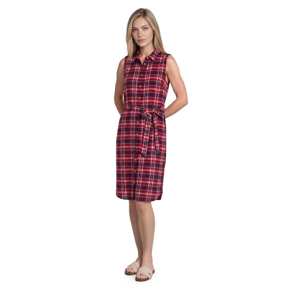 J.Crew Plaid Shirt Dress Women's Size 8 Red Sleeveless Belted 100% Cotton